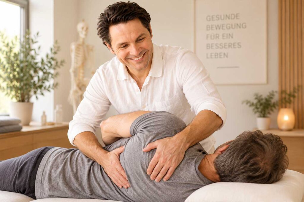 Ich schaue mir an, was passiert ist, und taste mit den Händen, wo die Bewegung blockiert. Dann behandle ich – in derselben Sitzung, nicht beim nächsten Termin.